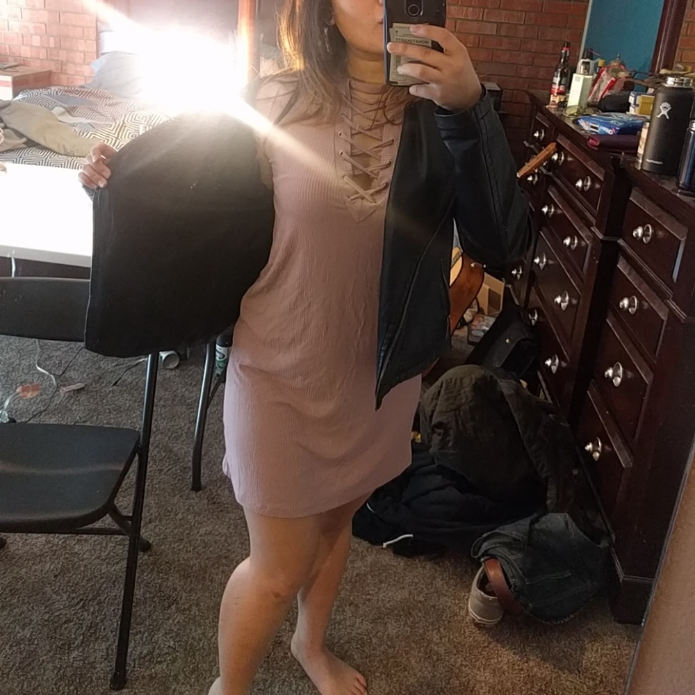 Salmon pink criss cross dress